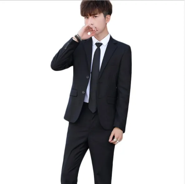 

Men Formal Work Wear Suit Blazer Trouser Two Piece Sets Black White Red Korean Fashion Slim Fit Pants Suits for Wedding Prom