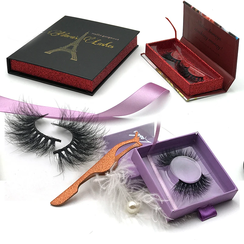 

EYDILL 3d mink lashes with custom box high quality 3D real 25mm mink eyelashes luxury mink strip eyelash packaging box