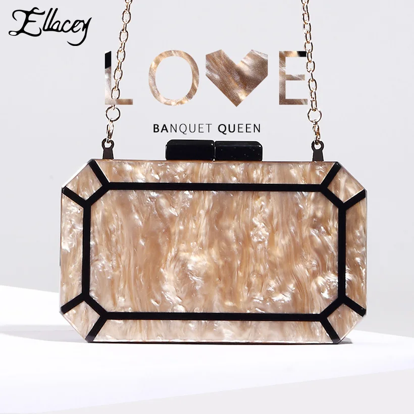 

New 2019 Panelled Acrylic Evening Clutch Bags Women Banquet Chain Crossbody Messenger Bags Lady Dinner Plastic Mini Box Handbag