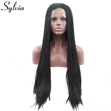 Sylvia natural black braided box braids synthetic lace front wigs 1B# natural look braiding heat resistant fiber hair for woman