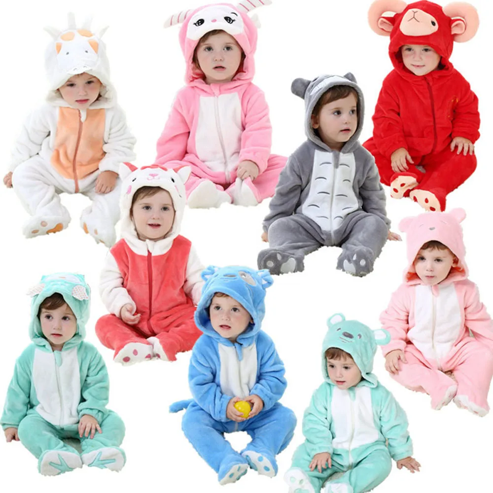 Pasgeboren Baby Romper Baby Kostuum Lente Cartoon Dier Flanel Hooded