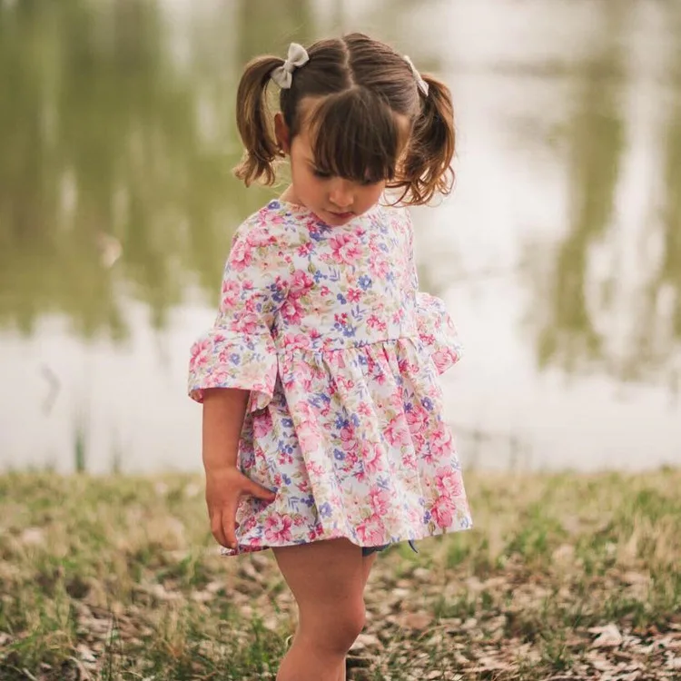 

4pcs/lot 2018 New Girl Dress Flower Print summer dress princess dresses Kids clothes