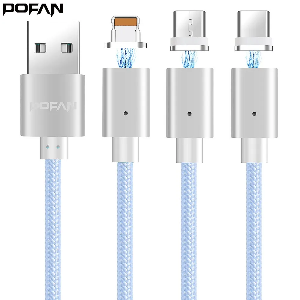 POFAN Magnetic USB Data Charger Cable Nylon Braided Wire Micro USB Magnet charging Ulighting Cable for