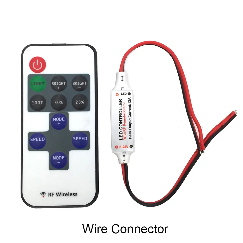 Пульт дистанционного управления постоянного тока для светодиодной ленты освещения лампы 12 В 24 в драйвер переключатель RF беспроводной Одноцветный диммер 15 м управляющее расстояние - Цвет: Wire Connector