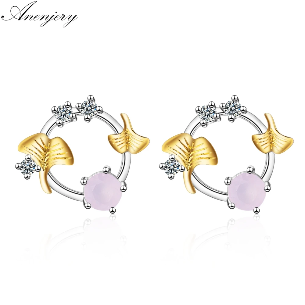 Anenjery Новая мода Сладкий 925 пробы серебро Циркон Кристалл лист цветок серьги в виде корзин для женщин S-E133