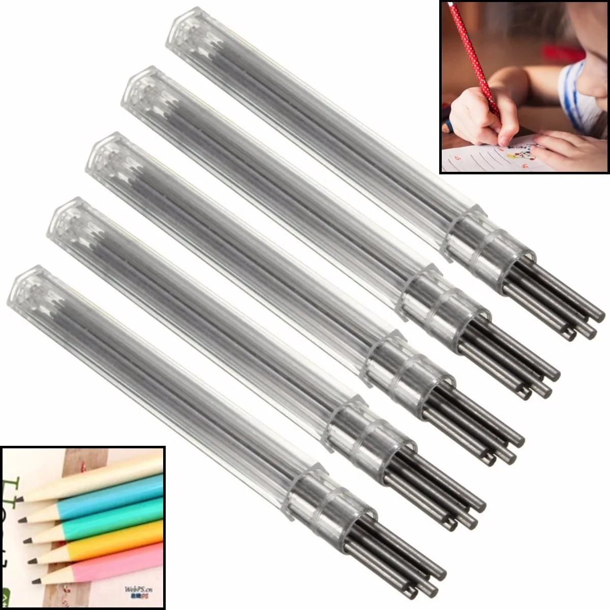 6PCs Black Lead Refills Tube 2.0mm With Case For Mechanical Pencils HB