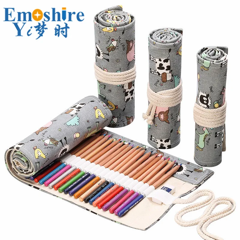 Top Brand Kawaii Pencil Case Gray Cow Cartoon Canvas Wrap Roll Up Pencil Case Pen Brush Bag Pen Wrap for Stationery Gifts B320 Top Brand Kawaii Pencil Case Gray Cow Cartoon Canvas Wrap Roll Up Pencil Case Pen Brush Bag Pen Wrap for Stationery Gifts B320