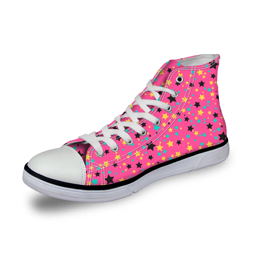 

Noisydesigns casual women sneaker girls vintage high top flat shoes ladies vulcanized outdoor canvas footwear pink 3D star print