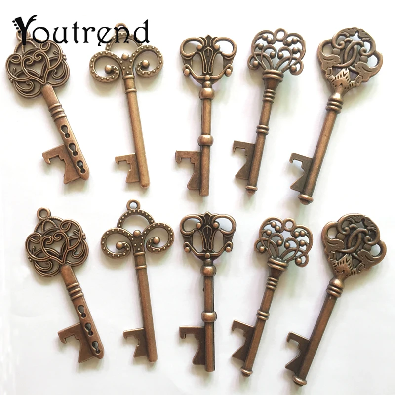 

10Pcs/Lot 5 Styles Antique Bronze Metal Skeleton Key Shape Bottle Opener Rustic Wedding Souvenir Decor Gift Party Favor Supplies