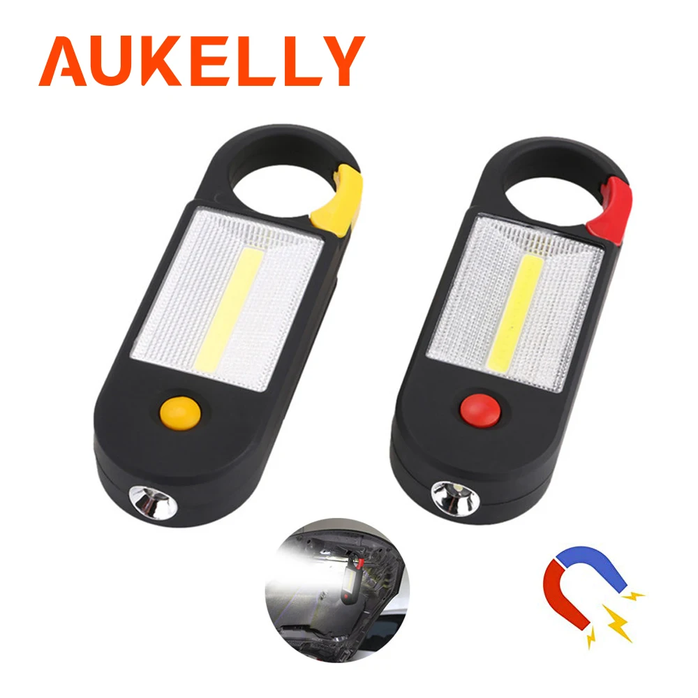 

Aukelly COB LED Working Light 2 Modes AAA Portable Emergency Inspection Floodlight Handy Lantern Camping Lamp With Magnet Hook