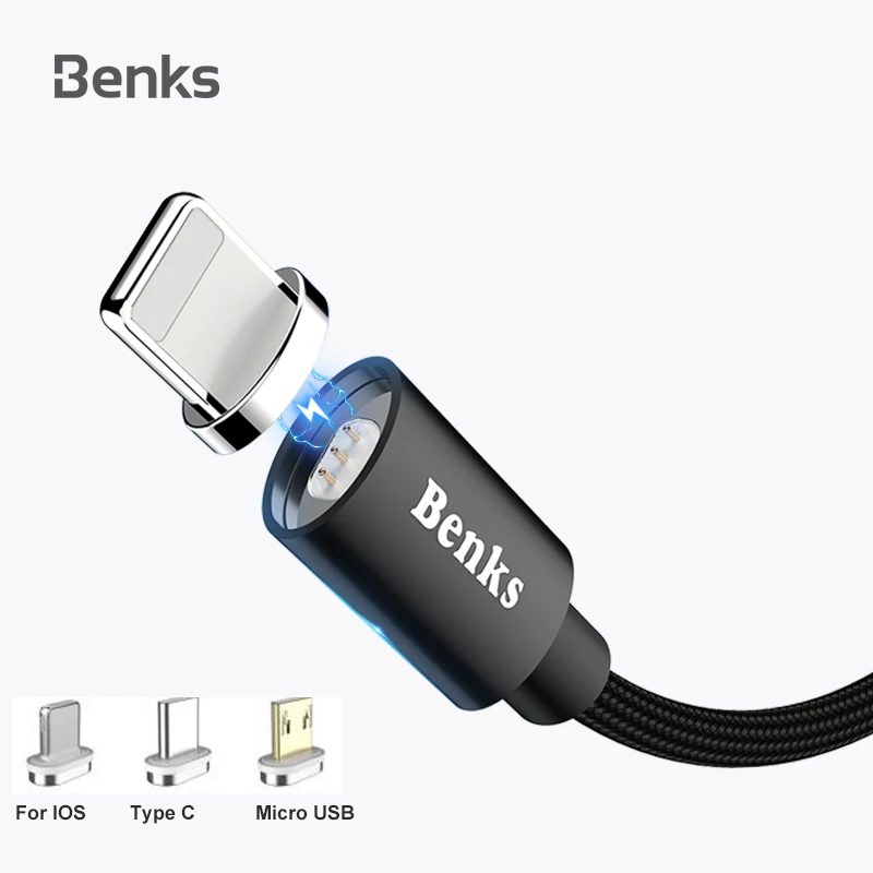 Benks D21 Magnetic Cable For iPhone 8Pin Fast Charging Data Cable USB Type C Micro USB Magnet Charger Cables For Android Phone