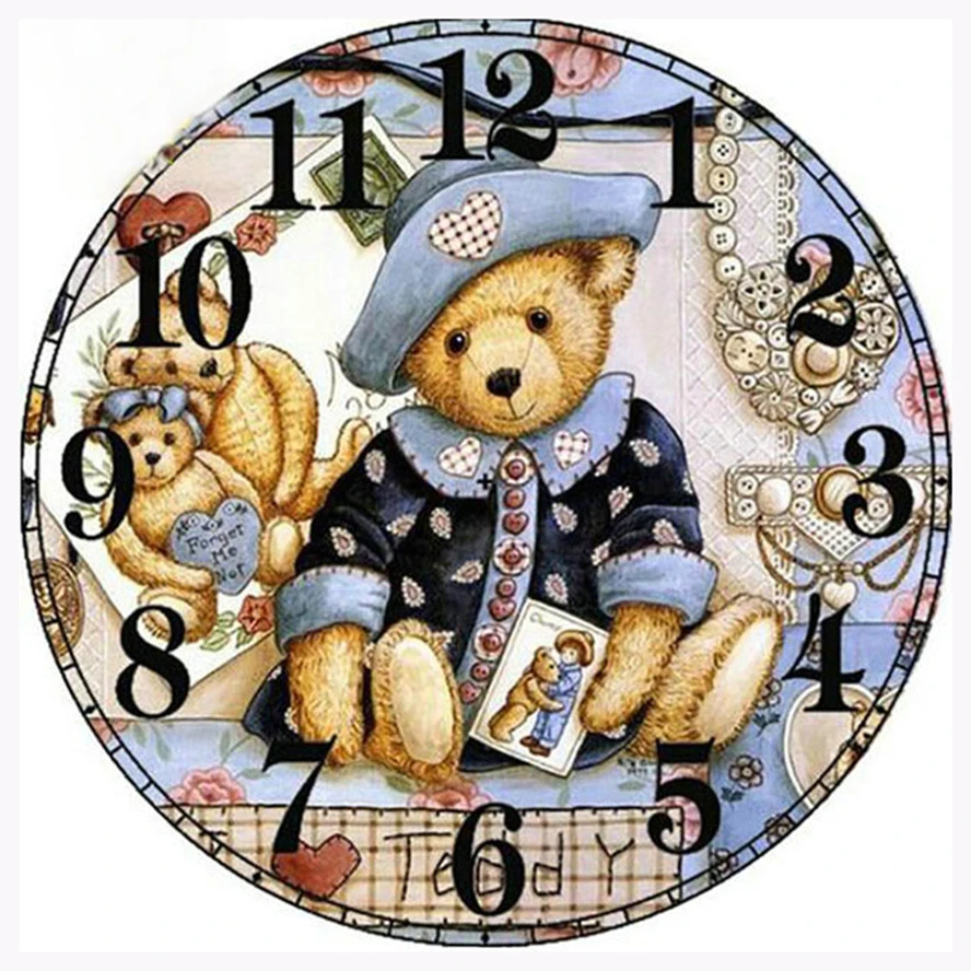 

DIY 5D Diamond Painting Teddy bear & clock Cross Stitch Crystal Round Drill Unfinished Decorative Diamond Embroidery Gift AS701