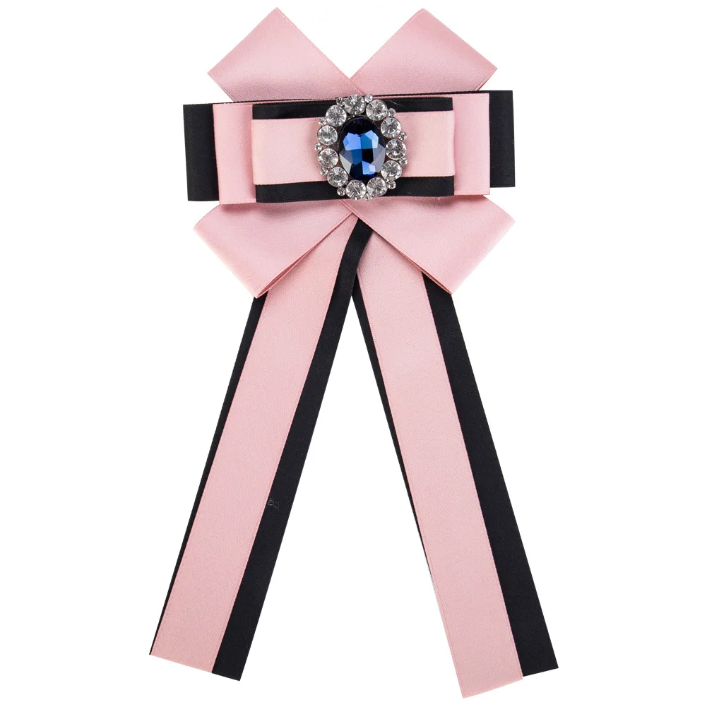 Популярный преувеличенный рисовый слово крест Grosgrain парча брошь женская розовая черная полоса вставки алмаз бантом галстук классический
