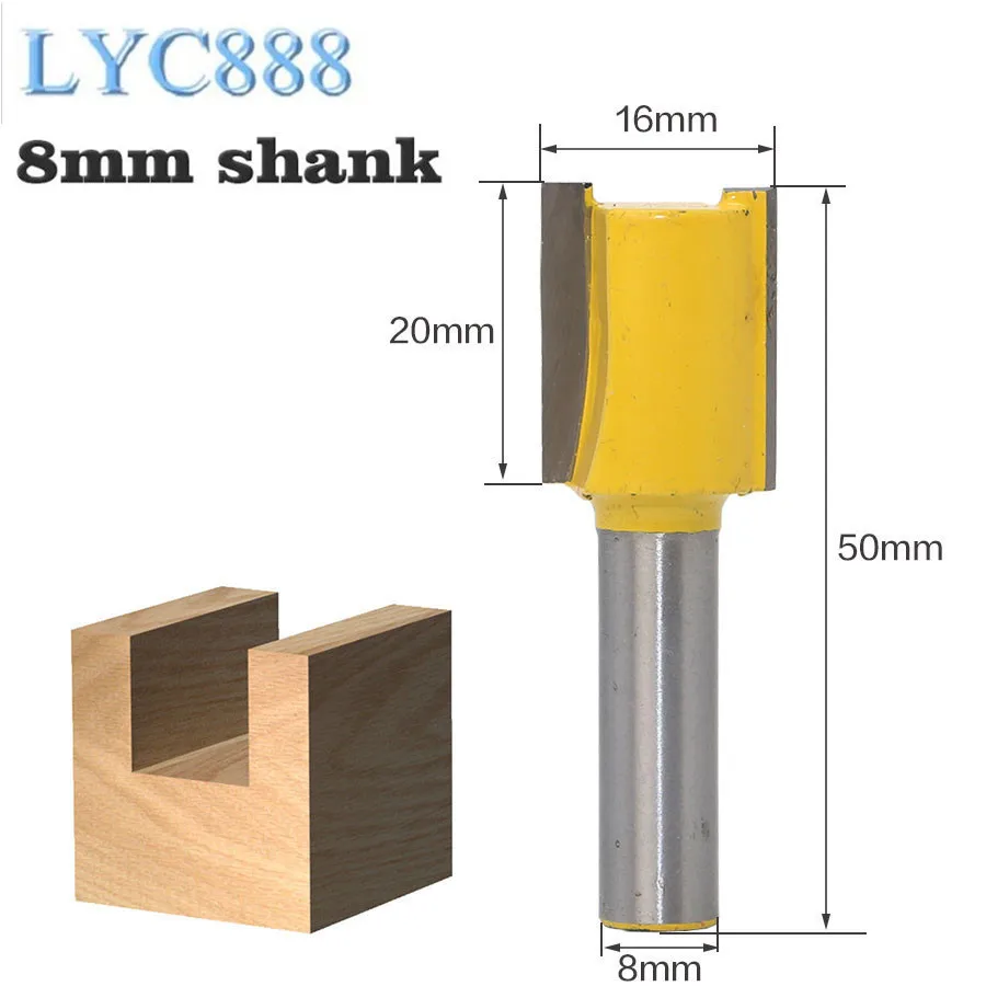 

Top Quality 1pc 8mm Shank 16MM Diameter Wood Cutting Tools Short Straight/Dado Router Bit Wholesale Price