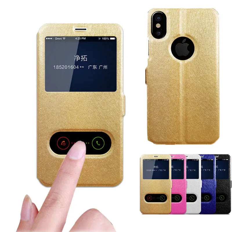 

Luxury PU Leather Flip Phone Case on for iphone XS XR XS Max View Window Cover for iphone 4 4S 5 5S SE 6 6S 7 8 Plus X book Case