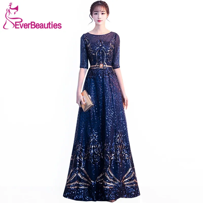Robe De Soiree темно синее длинное вечернее платье 2020 ТРАПЕЦИЕВИДНОЕ элегантное с