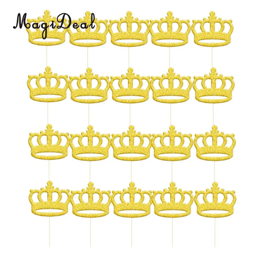 Pack of 20pcs Glitter Princess Crown DIY Cake Toppers Christmas Birthday Baby Shower Cupcake Picks Bakery Accessories