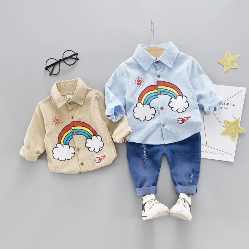 

New Spring Children Clothing Sets Baby Girls Boy Clothes Suits Cotton Rainbow T Shirt jeans Pants Toddler Infant Kids Costume