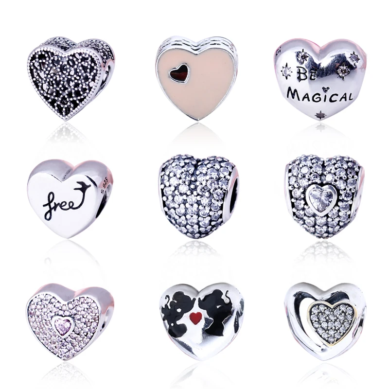 

High Quality 925 Sterling Silver Love Heart Collection Charms Fit Pandora Bracelet with Logo DIY Beads Original Jewelry Making