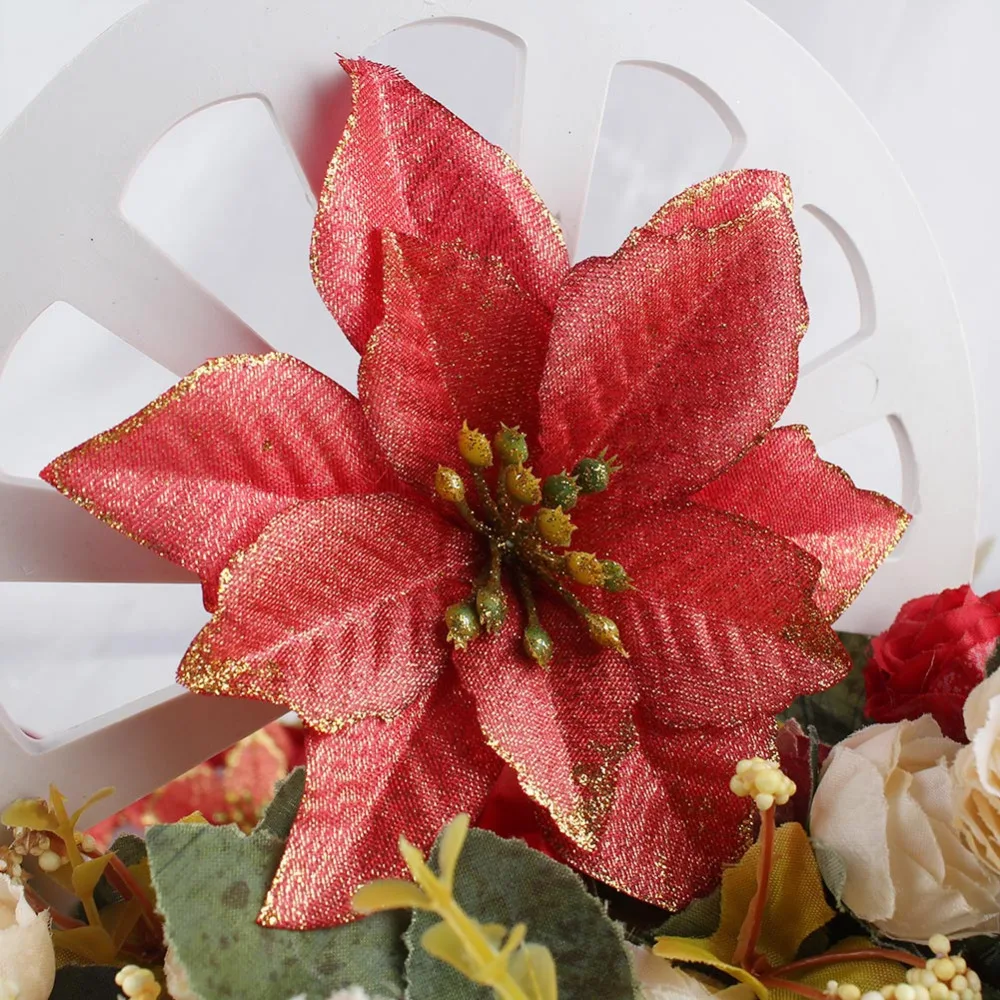 10 шт. Искусственные Рождественские цветы Poinsettia аксессуары для дома Рождественская елка украшения для рождественской елки подвесные украшения