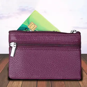 

Lady Solid Color Anti-theft RFID Blocking Mini Wallet Key Ring Zip Coin Purse