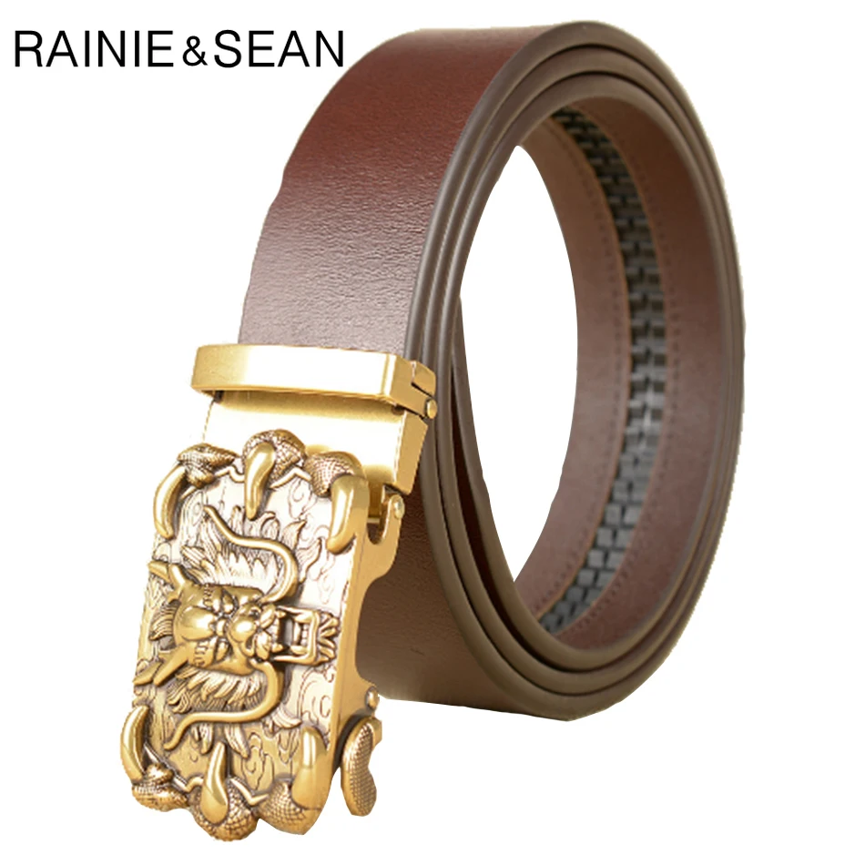 RAINIE SEAN Real Leather Belt Men Black Automatic Buckle Belt Male Casual Business Genuine Leather Cowhide High Quality Belts