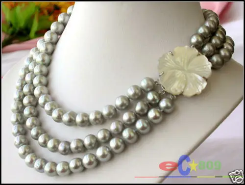 

Hot selling free shipping******* AA++3ROW 11MM GRAY WHITE FRESHWATER PEARL NECKLACE