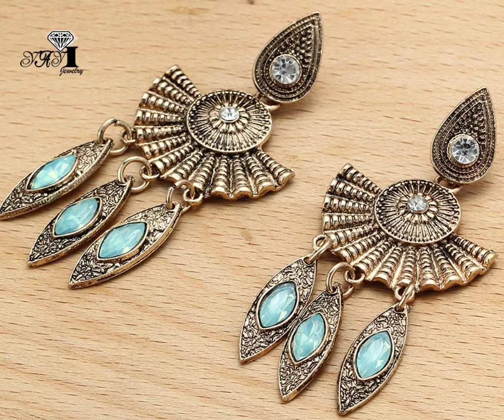 

YaYi Jewelry New Blue Glass Rhinestone Dangle Crystal Earring Women's Fashion Ancient Silver Color Gem Earrings Gift 1220