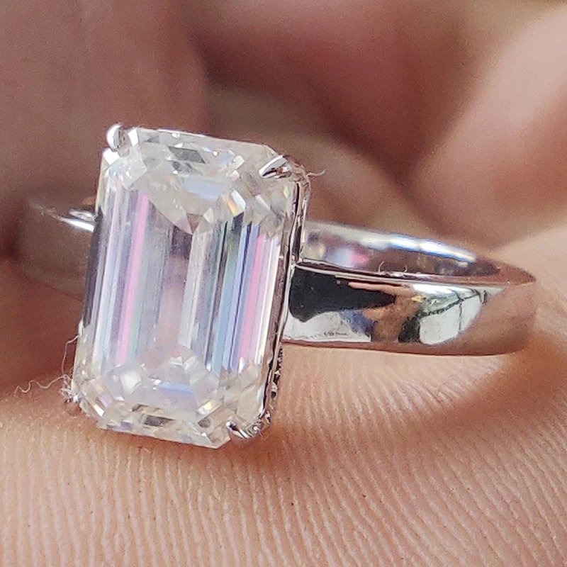 Обручальное кольцо с бриллиантом из серебра 18 К, 3 карата, 7x11 мм, класс DF, изумрудная огранка, для помолвки и свадьбы, Муассанит, Лаборатория