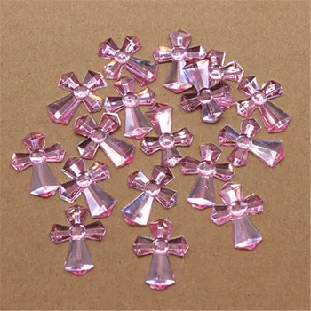 

14*18mm 100pcs/lot Kawaii Pink Acrylic Rhinestone Cross Charm DIY Christening Communion Baby Shower decoration scrapbooking