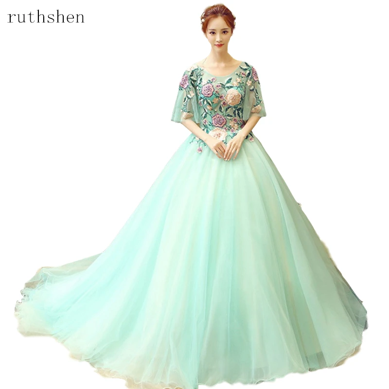 2019 Бальные платья с аппликацией пышные зеленым рукавом Vestidos De 15 Sixteen милые для