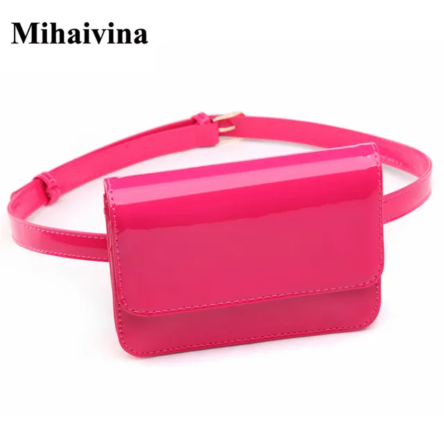 Mihaivina Fashion PU Leather Women Waist Packs Bright Small Belt Waist Bag High Quality Female Bags Hand Free Bag Wholesale
