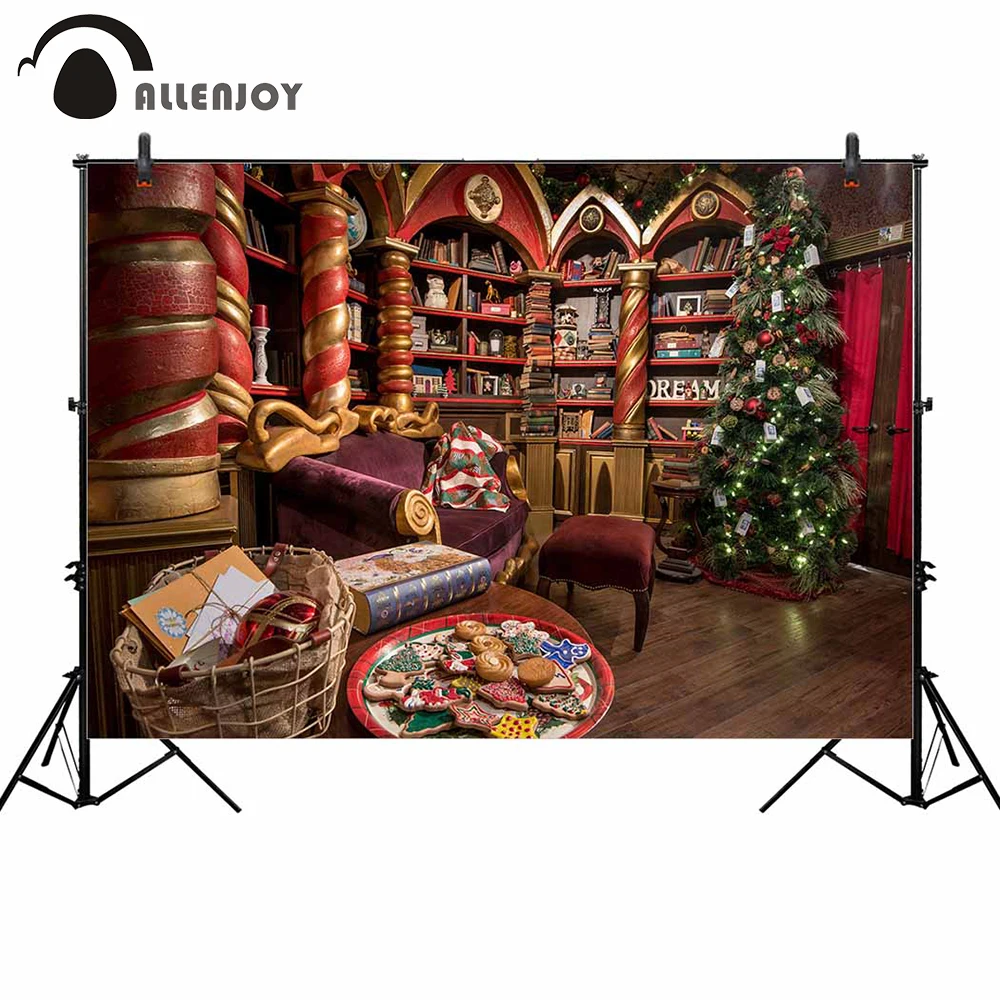 Allenjoy фоновая фотография Рождество дерево красочный интерьер книжный шкаф печенье винтажный фон конфеты fphotos