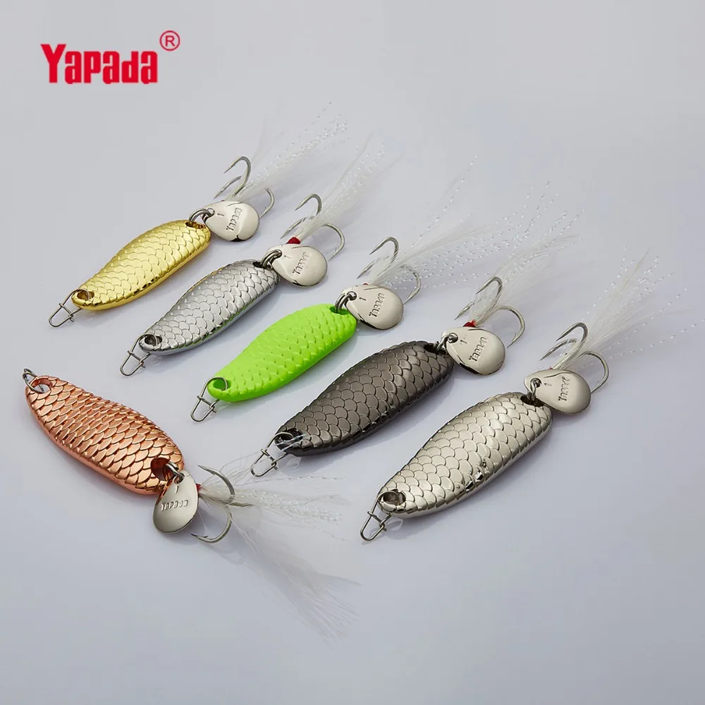 

YAPADA Spoon 007 Loong Scale 10g/15g Treble HOOK+Feather+Sequins Multicolor 43mm/50mm Metal Spoon Fishing Lures