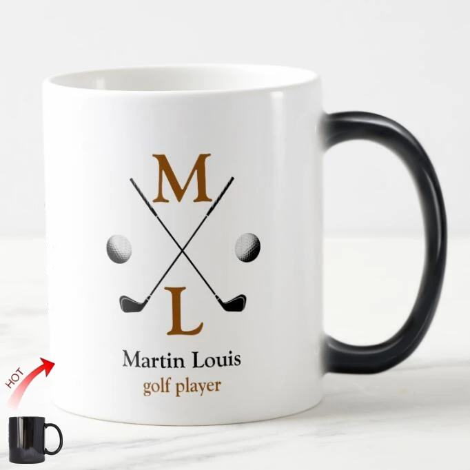 Novelty Golf Magic Mug Cup Personalised Golf Player Monogram Name Color