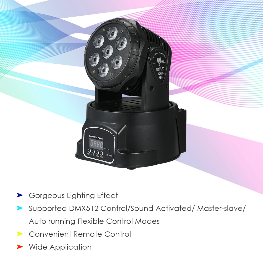 AC100-240V 105 Вт 7 светодиодный RGBW сценические светильник ing приспособление дистанционного Управление DMX512 9/14 Каналы светодиодный движущийся головной светильник диско-светильник