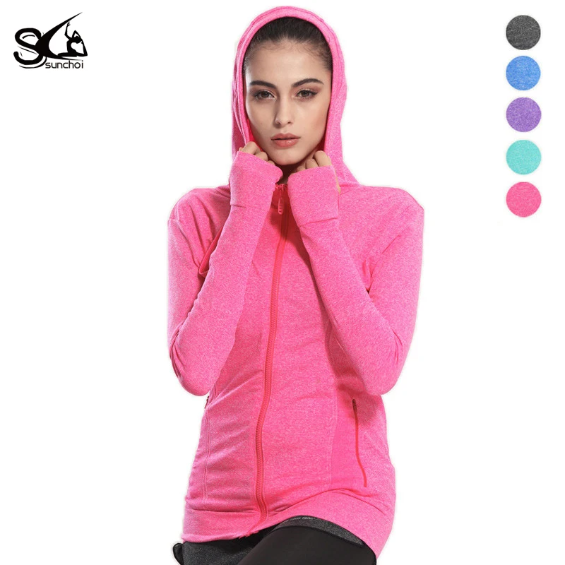 SUNCHOI Yoga Sport Hoodies Jacket Women Gym Running Thumb Hole Clothes