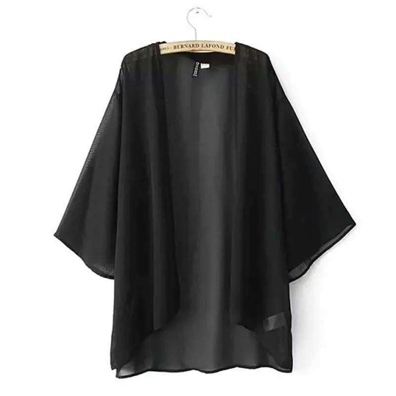 Однотонное повседневное кимоно кардиган размера плюс рукав летучая мышь свободные женские блузки элегантные сексуальные черные летние топы пляжные