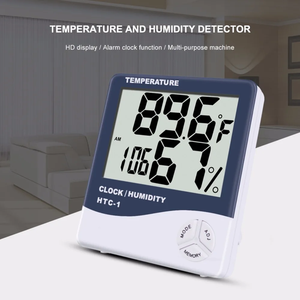 

New LCD Digital Temperature & Humidity Meter Tester Domestic Hygrometer HTC-1 with Alarm Clock 5pcs