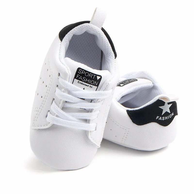 

0-18M Newborn Baby Boys Girls Soft Soled Lace up Shoes Prewalker Shoes For Toddler Kids Comfortable Fashion Baby Casual Shoes