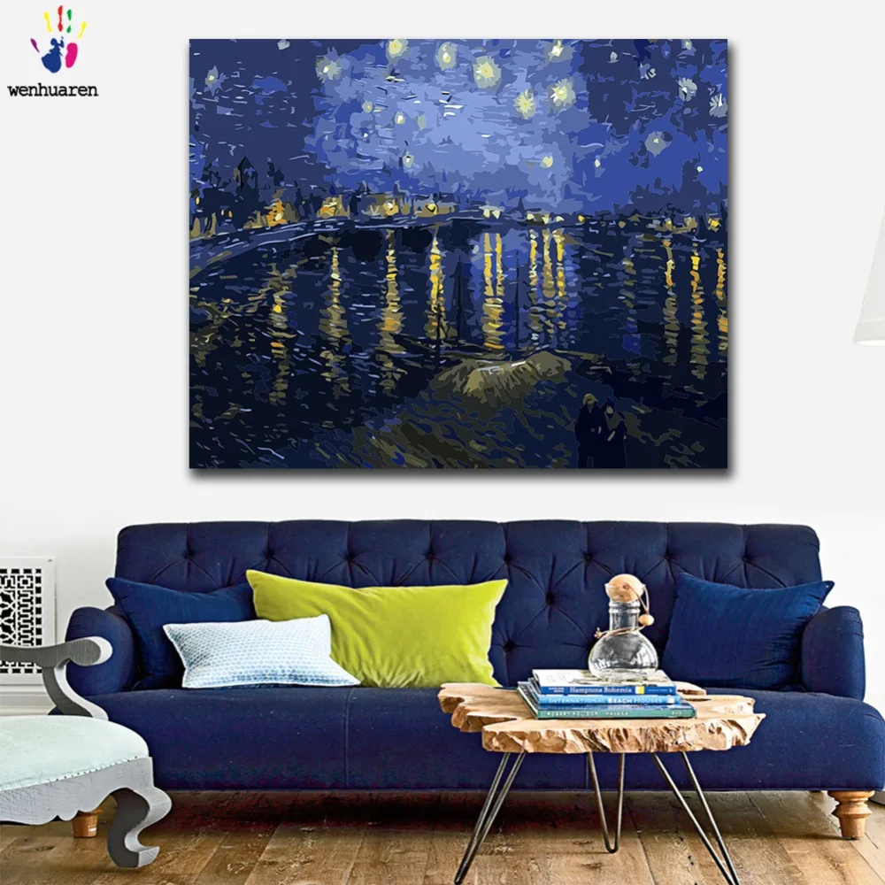 

DIY colorings pictures by numbers with colors Starry Night Over the Rhone picture drawing painting by numbers framed Home