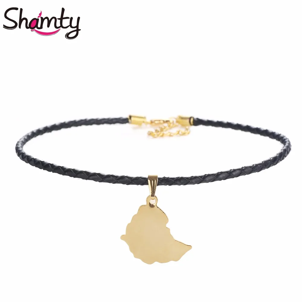 

Shamty Ethiopian Map Choker Women Gold Color Black Rope Necklace Africa Gold Necklace Chain Pendant Fashion Hoop Jewelry D30022