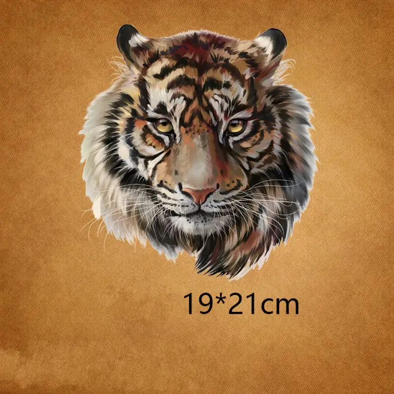 

21x19cm Fashion tiger Iron On Stickers Washable Appliques A-level Patches Heat Transfer For T-shirt DIY Accessory Clothes Jeans