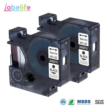 

Labelife 2 Pack 9mm 40910 Black on Clear Compatible DYMO Standard D1 S0720670 for DYMO LabelManager Labeling Tape