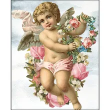 5d diamond painting full square Cross Stitch Angel boy diamond Embroidery round Rhinestone Mosaic wall Decor Flower Angel wings