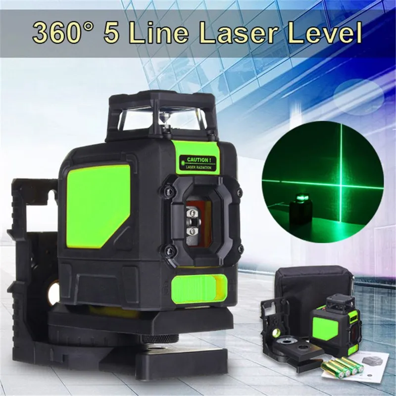 

Best Price 5 Line Laser Level 360 Degree Rotary Auto Self Leveling Vertical Horizontal Green Cross Lines Laser Measuring Tool