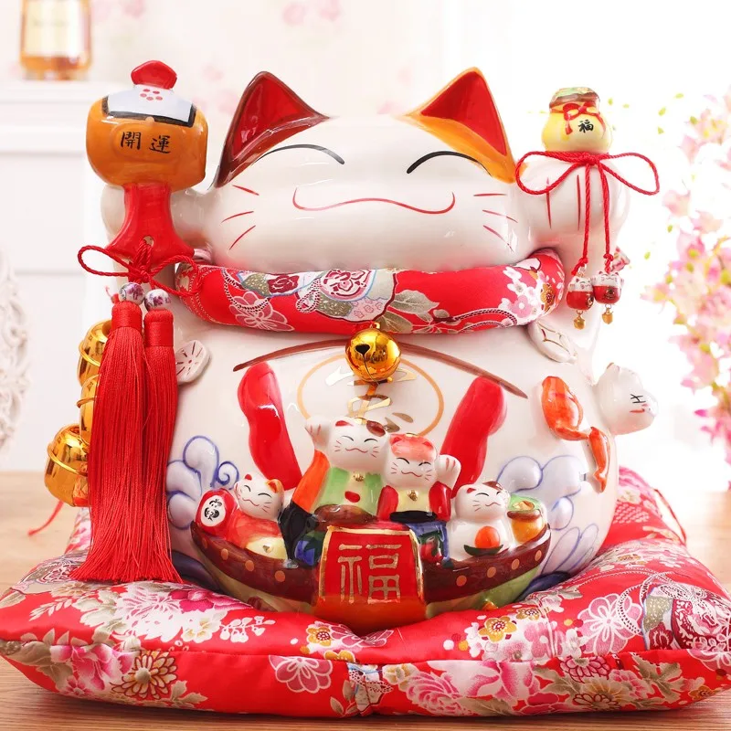 Японский стиль большой негабаритный орнамент Lucky Cat керамическая копилка открытие подарок магазин Декор