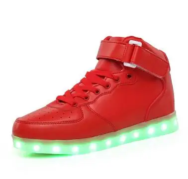 22,5-27 см качественная обувь детская обувь со светодиодной подсветкой для мальчиков светодиодный кроссовки детская кожаная обувь светодиодный USB обувь с подсветкой для девочек - Цвет: red