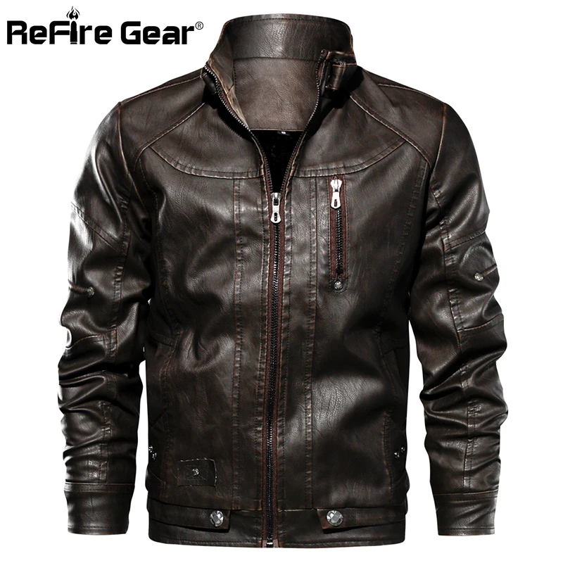 Мужская зимняя куртка из искусственной кожи ReFire Gear мотоциклетная Байкерская