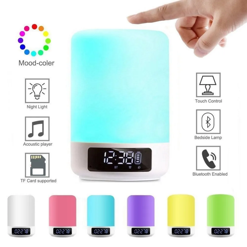 

GNWXY Bluetooth Speakers Touch Colorful LED Night Light With Creative Clock Smart Rechargeable Bedside Lamp Dimmable RGB Color
